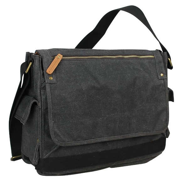 Cotton Wax Canvas Laptop Messenger Bag C31LW-GRY - Picture 1 of 5